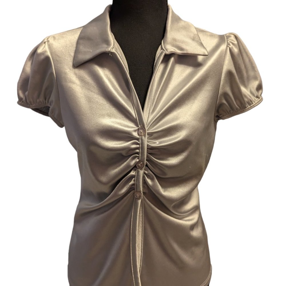 Wet Seal Grey Silky Feeling Blouse Size L